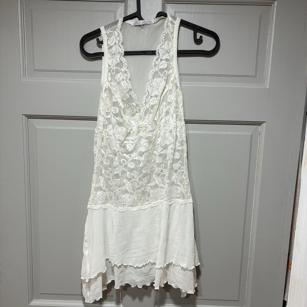 Claire Pettibone Women's Lace Dress Medium Ivory Sheer‎ Overlay romantic Bridal